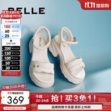 百丽（Belle）厚底增高凉鞋女商场同款真皮质感凉鞋D7Z2DBL5 米白 39 (245mm)