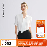 朗姿【飘带衬衫 Basic衣橱】朗姿25律师系列白色系带通勤衬衫短袖上衣 白色 M
