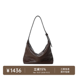 裘真（qiuzhen）【明星推荐】 经典hobo包植鞣牛皮腋下通勤休闲饺子女包 咖啡色-小号 小包/大包