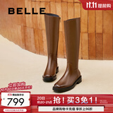 百丽（Belle）月光骑士靴时尚百搭女冬季新款商场同款显瘦长靴3EL73DG4 焦糖棕(哑光面) 37 (235mm)
