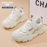 唐狮（TonLion）女鞋秋季厚底老爹鞋女士韩版鞋子女学生运动小白鞋 米色网面 37码