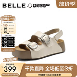 百丽（Belle）张凌赫张月推荐生巧吐司2代勃肯鞋女夏季新款厚底拖鞋D5Z1DBT6 白色-凉鞋-牛皮 39 (245mm)