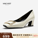 NINE WEST玖熙女鞋秋季气质高跟皮鞋女士方头单鞋子女款 NH434045FK 米白36