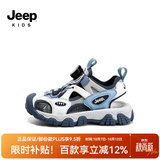JEEP吉普男童凉鞋新款旋钮运动小孩鞋子2026夏款透气儿童包头沙滩鞋子 白灰兰 36 内长23.2CM
