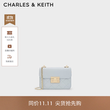 CHARLES&KEITH拼接菱格链条单肩斜挎小方包包女包生日礼物送女友CK2-80701360 CK2-80701360Sea Salt Blue海盐蓝 S