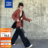 唐狮（TonLion）秋冬女左胸小标格子翻领长袖衬衫百搭时尚潮流韩系松弛