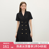 范思蓝恩正式气质通勤连衣裙女夏季收腰显瘦面试西装裙 黑色 L