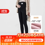 婧麒（JOYNCLEON）孕妇裤鲨鱼裤打底裤孕妇装春秋冬季加绒加厚托腹裤子孕妈装瑜伽裤 活性黑【冬款】保暖亲肤Jyk89529 XL