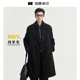 伯爵卓尔高端全羊毛双面呢子大衣100%男士2026秋冬季新中长款通勤男装外套 墨隐黑（中长款） 【无内胆】 L (175)