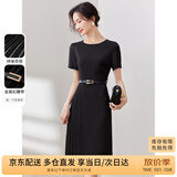 尚都比拉设计感拼接连衣裙夏季高级感气质百褶裙小个子中长裙子 雅黑色 M