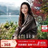 三彩【宋轶同款】2025秋款PU皮衣外套翻领宽松落肩袖上衣皮夹克M 咖啡色 S 155/80A