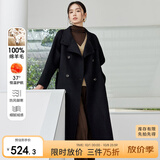 尚都比拉中长款100%羊毛大衣女冬季宽松呢子双面毛呢外套 黑色 M 
