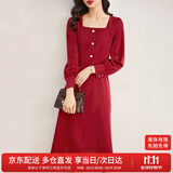 尚都比拉新年红法式连衣裙女春秋季中长款气质女神范收腰显瘦小个子裙子