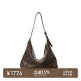 裘真（qiuzhen）【明星推荐】 经典hobo包植鞣牛皮腋下通勤休闲饺子女包 咖啡色-大号 小包/大包