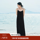 茵曼（INMAN）波西米亚吊带油画连衣裙女2026夏季新款度假裙子 黑色 S