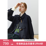 范思蓝恩22FS4106韩系气质牛角扣大衣女秋冬学院风双面羊毛呢外套 藏青色 XS