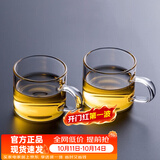 忆壶茶 功夫茶杯套装加厚耐热玻璃茶杯品茗杯带把手水杯主人杯家用杯架 【100ML】透明色光面款2只