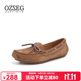 OZZEG澳洲豆豆鞋女春夏季真皮透气休闲单鞋平底防滑孕妇鞋软底一脚蹬懒 咖啡色升级版 37