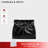 CHARLES&KEITH子母链条大容量流浪包托特包单肩斜挎包女包生日礼物CK2-40671449 【L号】Noir黑银 L