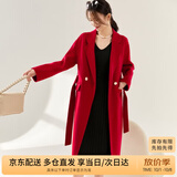 尚都比拉冬季西装领双面呢全羊毛大衣女中长款红色毛呢外套 热情真红 S