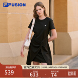 FILA FUSION斐乐潮牌女子针织连衣裙2026春季新款不规则下摆T恤裙 正黑色-BK M 165/84A/M