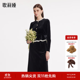 歌莉娅（GOELIA）丝绒连衣裙春装新款洋气欧若风气质裙子小黑裙1BNR4K360 00B黑色 M