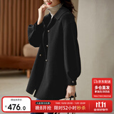 尚都比拉100%羊毛大衣女冬季双排扣双面呢腰带灯笼袖毛呢外套