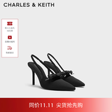 CHARLES&KEITH缎面蝴蝶结尖头高跟凉鞋女生日礼物送女友CK1-60361556 BLACK TEXTURED黑色纹理 38
