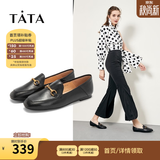 他她（TATA）方头乐福鞋女休闲平底一脚蹬小皮鞋女单鞋春秋款FLC22AM5 黑色 37