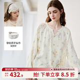嫚熙（EMXEE）睡衣春夏季孕妇装衣服裤子哺乳待产产后月子服家居服套装弹力丝麻 绮幻花信（无哺乳口）+月子头巾 L（适穿115-135斤）