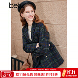 百图betu女装冬新款毛呢外套优雅百搭复古格纹外套女2310T71 墨绿 S
