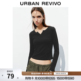UR2026秋季新款女装时尚休闲简约基础修身长袖T恤UYB450010 黑色 S