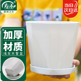 寿禾 花盆带托盘塑料树脂家庭阳台绿植盆栽 木里盆中号-浅灰2个装