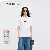 MO&Co.爱心印花圆领短袖宽松纯棉T恤美式复古上衣上装基础黑白灰 漂白色 S 160