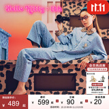 野兽派家居（tbh）三丽鸥Hello Kitty天丝棉家居服套装可外穿睡衣女礼物 Kitty天丝棉长款家居服 牛仔豹纹 S