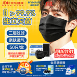 海氏海诺一次性医用外科口罩灭菌级医用独立包装黑色鼻炎口罩防晒防尘50只