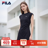 斐乐 斐乐官方女装针织连衣裙2025夏季新款时尚休闲无袖收腰裙子 正黑色-BK L 170/88A/L