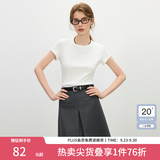 范思蓝恩正肩短袖T恤女2025夏新款修身显瘦设计感圆领上衣2113 白色 L