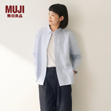 MUJI女式棉水洗牛津纽扣领长袖衬衫女士衬衣外套上衣25年冬季女装 萨克森蓝条纹 L （165/88A）