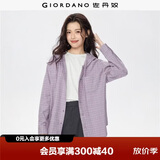 佐丹奴法兰绒衬衫女新款纯棉美式学院风宽松连帽格子衬衫13345860