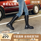 百丽（Belle）显瘦小V靴长筒靴女冬商场款弹力靴A1V1DDG3 黑仙草-微光皮面（绒里） 38 (240mm)