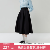 范思蓝恩23FS13283赫本风黑色a字半身裙女秋季高腰西装裙百褶伞裙 曜石黑 M