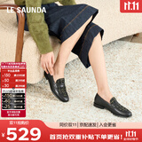 莱尔斯丹莱福家族2026春夏款复古小香风一脚蹬乐福单鞋女19002 黑色BKL 35