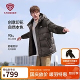 坦博尔羽绒服男短款连帽运动户外保暖外套厚530337D 山林迷踪咖170