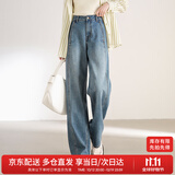 尚都比拉纯棉直筒牛仔裤女士春秋长款裤子宽松显瘦复古百搭女裤 牛仔蓝L