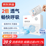 京东京造医用外科口罩一次性独立包装【超透气】100只蓝色防晒防尘鼻炎