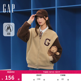 盖璞（GAP）男女装春款大G字母仿羊羔绒宽松夹克开衫卫衣787408 卡其色 L (175/96A)亚洲尺码【偏大,建议拍小一码】
