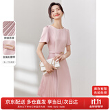 尚都比拉设计感拼接连衣裙夏季高级感气质百褶裙小个子中长裙子 粉陶色 M