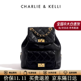 CHARLIE&KELLICK品牌包包女款2026新款菱格链条双肩包小香风背包书包生日礼物 骑士黑【京仓配送 赠专柜礼袋】