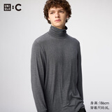 优衣库HEATTECH EXTRA WARM混纺两翻领T恤/9分袖男装9%羊绒481442 481442/07青灰色 L